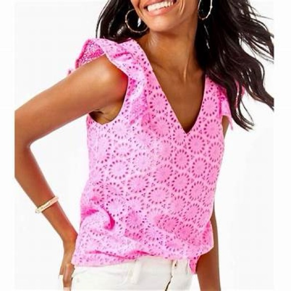 Lilly Pulitzer Tops - Lilly Pulitzer Lina Eyelet Top Size medium pink